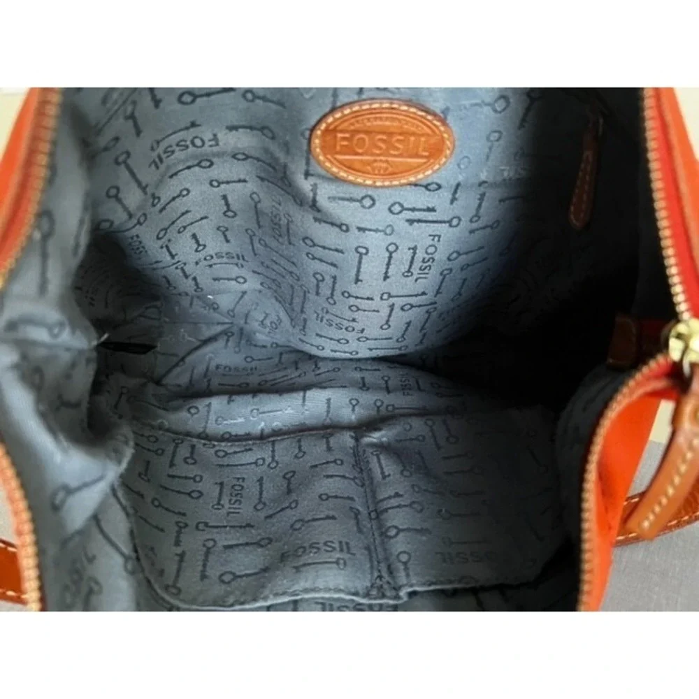 Fossil Explorer Orange Pebbled Leather Hobo Shoulder Bag  Leather Shoulder Strap